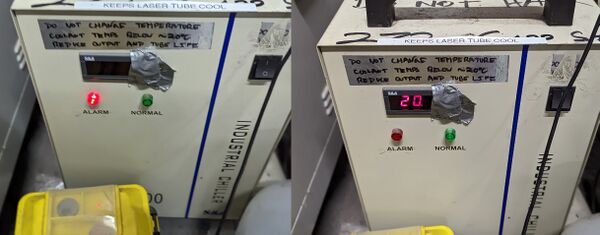 Laser chiller, bad (alarm) state on the left, good (normal) state on the right